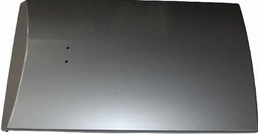 Silbernes Designelement ohne Logo, flache Oberfläche mit zwei kleinen Löchern, geeignet für Geräte wie den Wolf BWS-1 oder CPM-1-70.